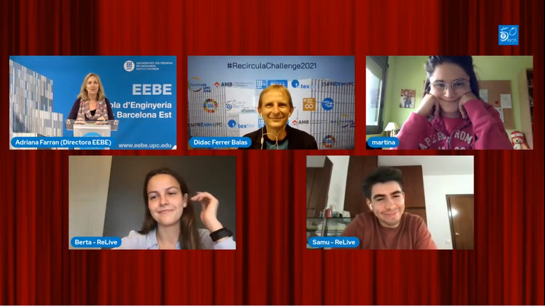 Premiats en la Gala Final del Recircula Challenge 2021 en companyia d'Adriana Farran, directora de l'EEBE