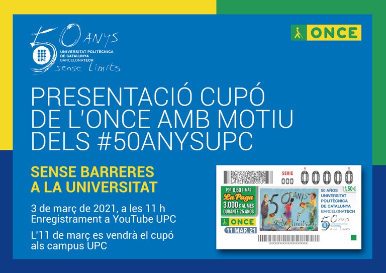 Cupó ONCE amb motiu del 50è aniversari de la UPC